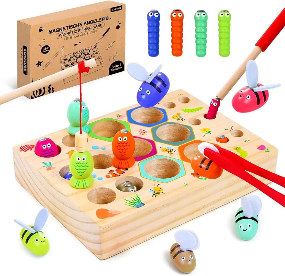 Magnetisches Angelspiel, 3-in-1-Angelspielzeug aus Holz für Kinder, Montessori-Spielzeug, Lernspiele, Geschenk für 3-jährige Jungen und Mädchen zum Geburtstag oder zu Weihnachten