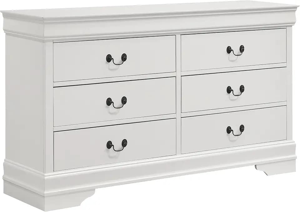 Coaster Louis Philippe 58-Inch Bedroom 6-Drawer Dresser, White 202443