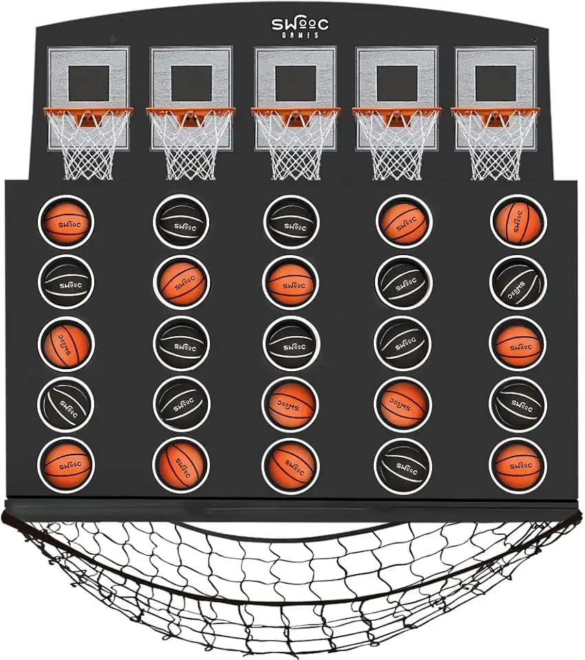 Swooc Games - Low Post Lineup | Wall Mounted Giant Basketball 4 in A Row w/ 5+ Games | Basketball Hoop for Room Wall Games | Game Room Games | Mini Basketball Hoop Indoor Connect | Four in A Row Game