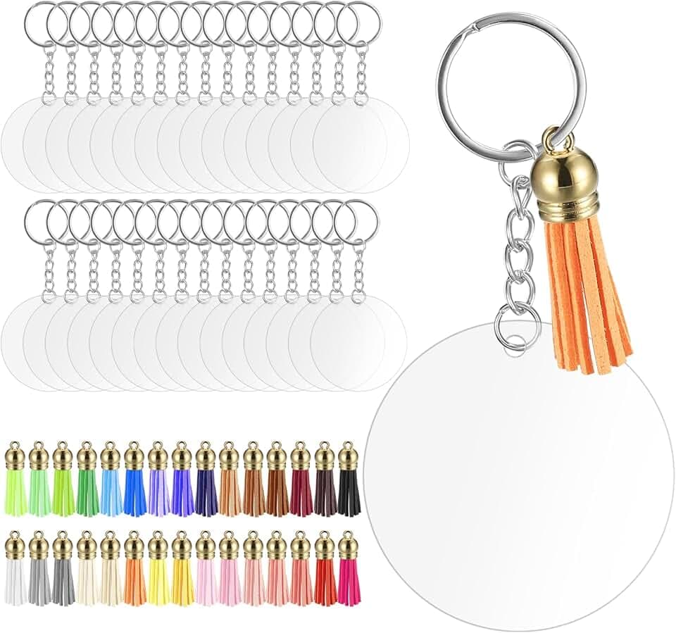 30 Stück Acryl Schlüsselanhänger Rohlinge Set, Blanko Schlüsselanhänger