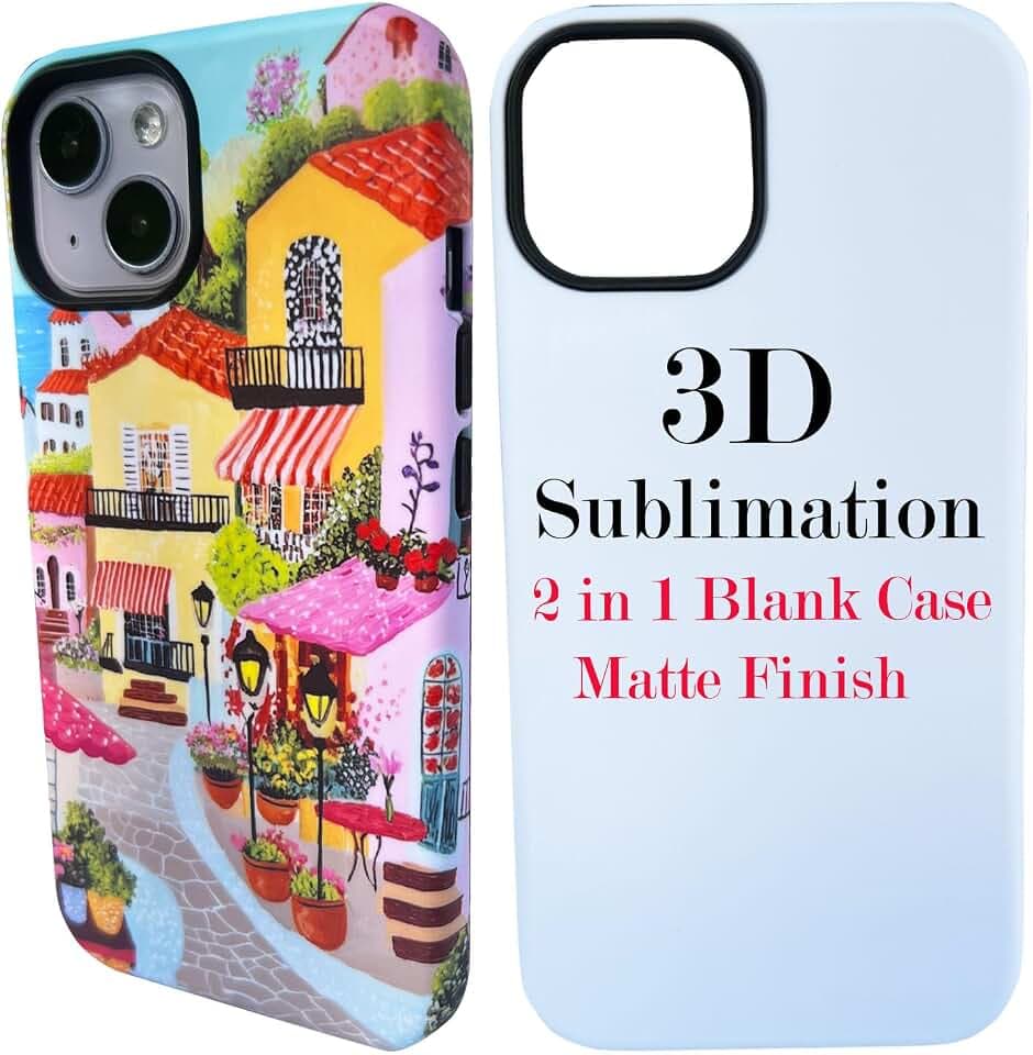 JUSTRY 5-Pack 3D 2-in-1 Sublimation Phone Case for iPhone 14 Plus, Dual-Layer with Matte Finish, Wireless Charging Compatible, 3D Vacuum Heat Press Required (NOT for 2D Press), Blank 3D DIY Cases