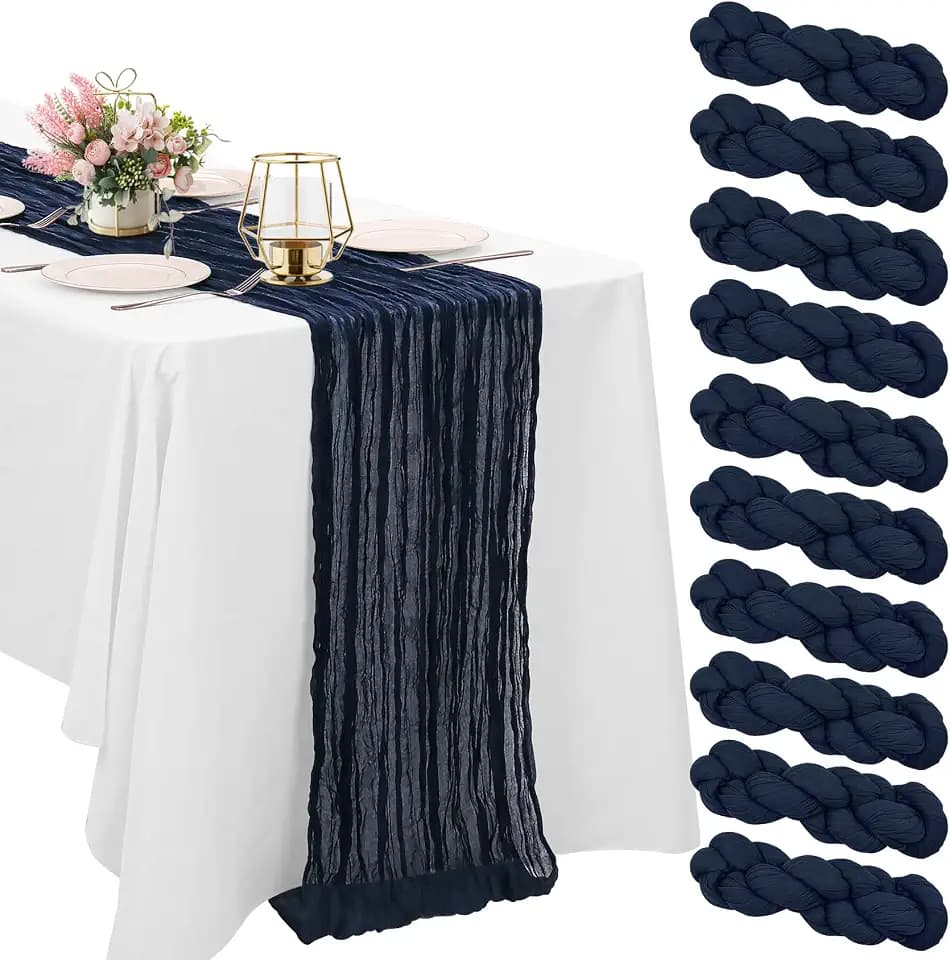 10 Pack Navy Blue Cheesecloth Table Runner 6FT Boho Gauze Fabric Table Runner Vintage Rustic Sheer Runners for Wedding Party Bridal Baby Shower Long Table Decorations