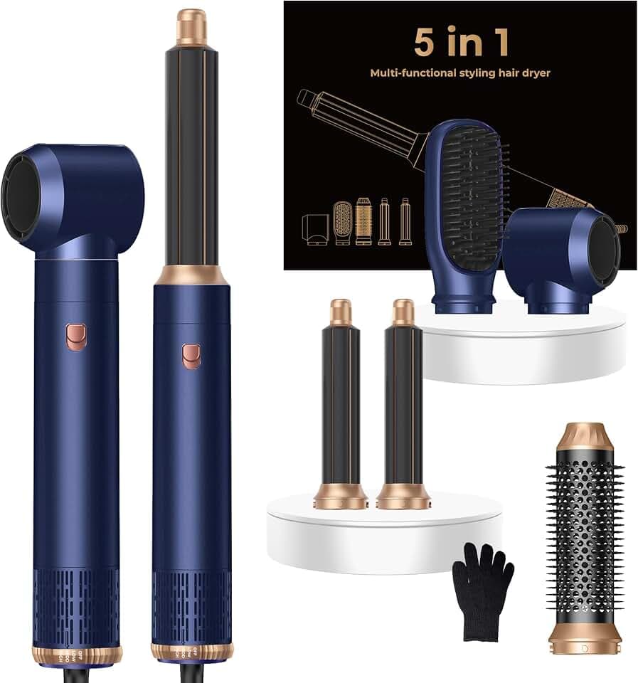 5 in ONE Hair Dryer Brush, Blow Dryer Curling Wand Hair Styling Tools Set, Ionic Hot Air Brush Round Brush Blow Dryer, Left&Right Styler 100-120V