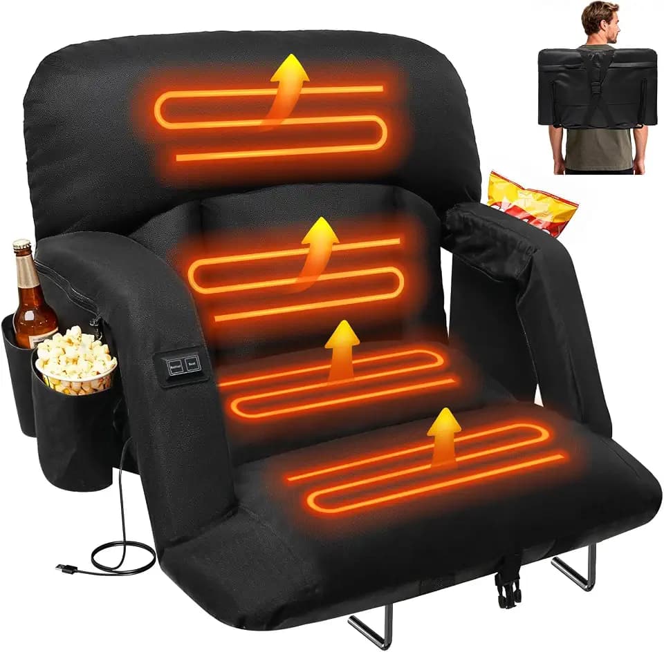 DEKEMASTER 25'' Heated Stadium Seat with Back Support, Sofa-Style Comfort