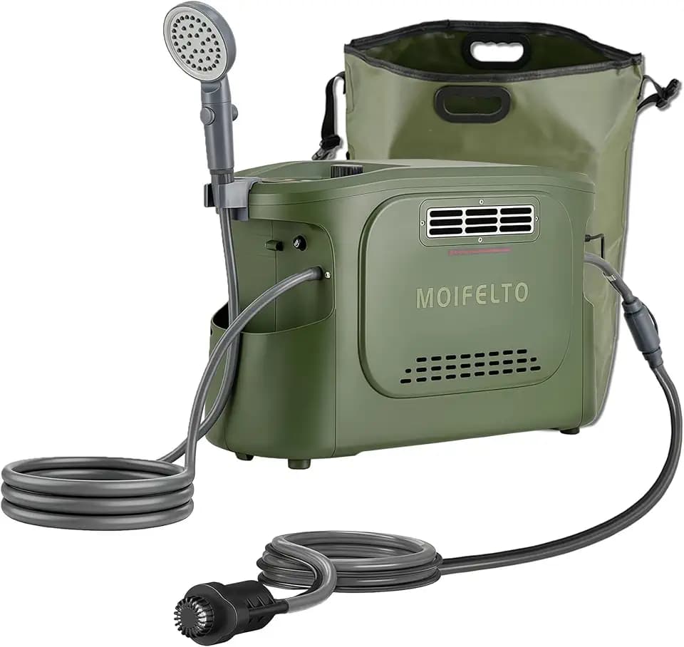 Propane Water Heater with Pump, 20,500 BTU Instant Hot Shower 3L/min, 150Min 5200mAh Battery, High-Altitude Adapter, 40L Water Bag, 12V/Type-C PD Charging, Portable for Camping, Off-Grid & RV