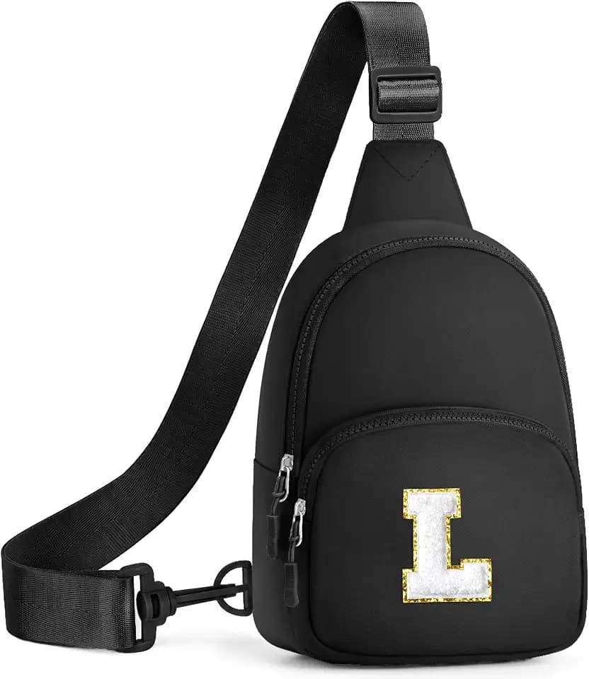 YOOLIFE Teen Girl Gift Trendy Stuff Personalized Initial Sling Bag, Black L