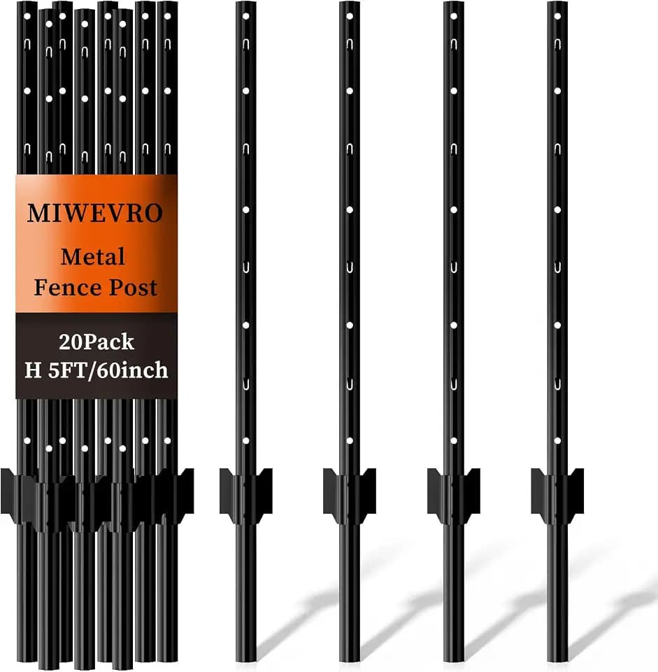 Metal Garden Fence Posts– Heavy Duty U-Post for Wire Fencing, 5 FT Black