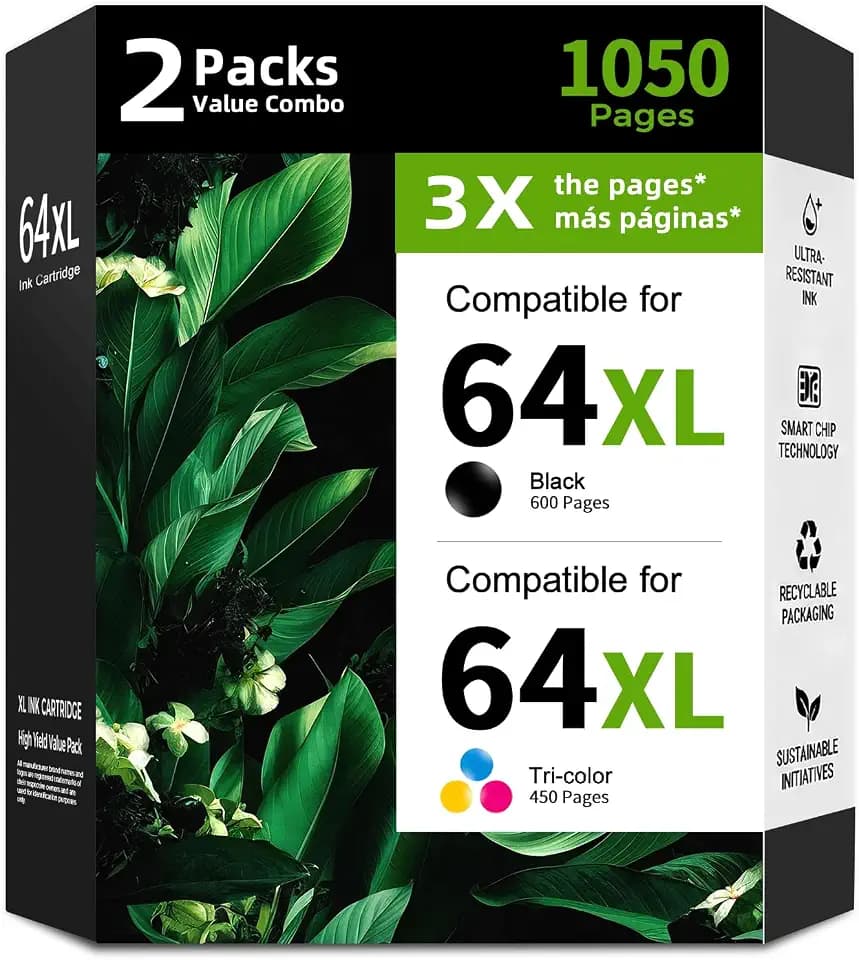 64XL High Yield Ink Cartridges (Black Color 2pack) Replacement for HP 64 XL