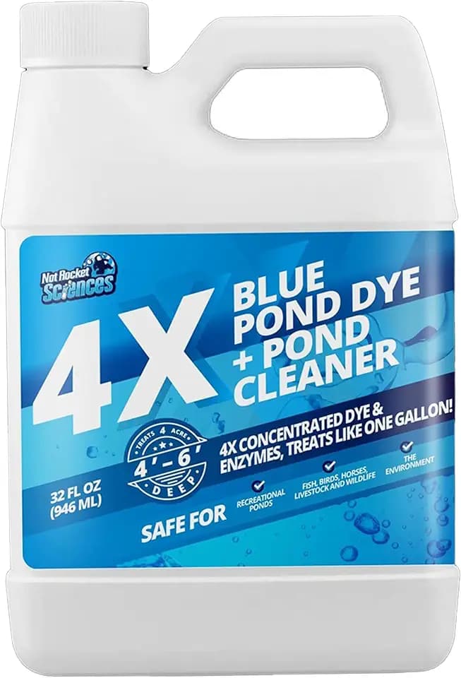 4X Blue Pond Dye and Cleaner, 2-in-1 Lake Colorant + Enzymes, 32oz
