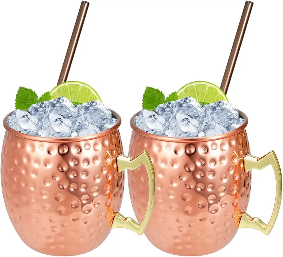 Hossejoy Moscow Mule Becher Umfasst 2 x Kupferbecher 550ML & 2 Trinkhalme – Großartig für Cocktail Gekühlte Getränk – 100% Kupferzubehör Liebhaber