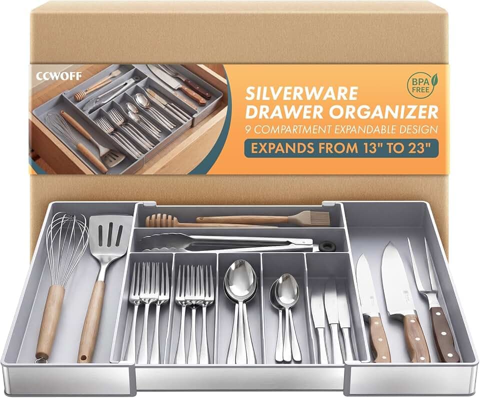 Besteck‑Schubladenorganizer, 9 Fächer erweiterbarer Küchen‑Organizer