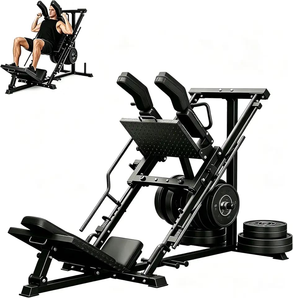 Leg Press Hack Squat Machine 2-in-1 for Home Gym, 45-Degree Linear Bearing Leg Press Machine with 1400LB Capacity, Safety Guards & Weight Storage, Lower Body Workout Equipment for Quads & Glutes