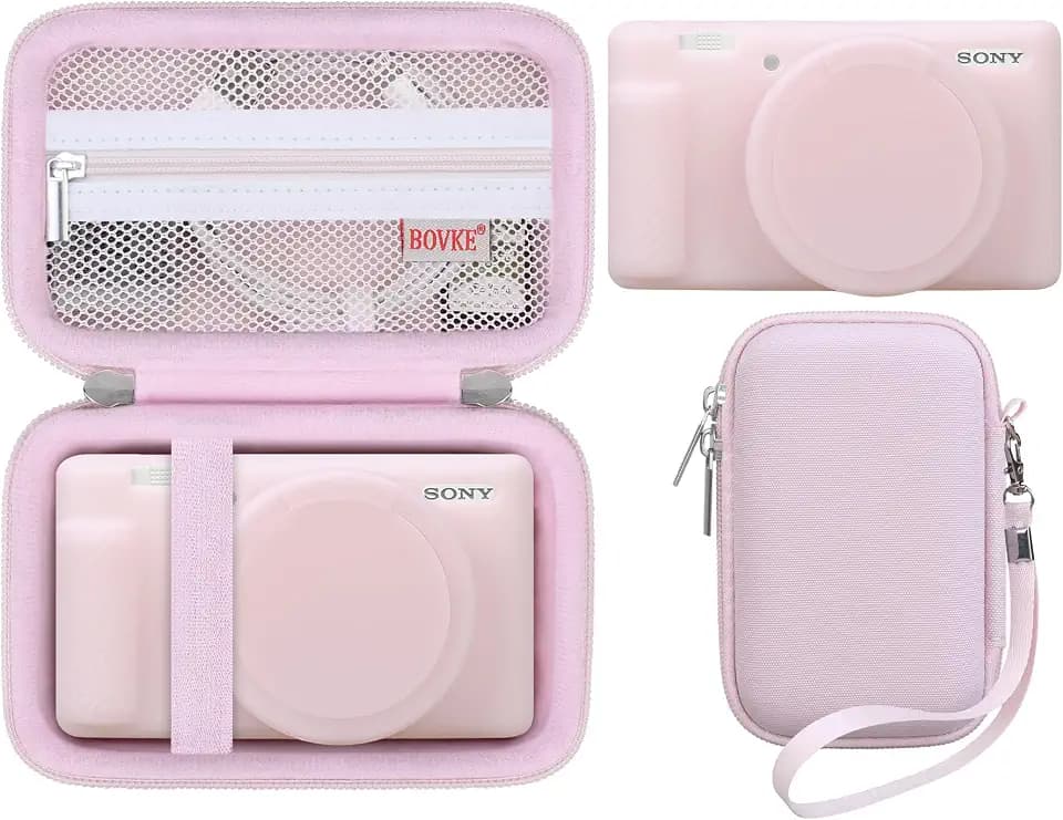 BOVKE 2-in-1 Camera Case Bundle for Sony ZV-1 Digital Camera, Jelly Pink