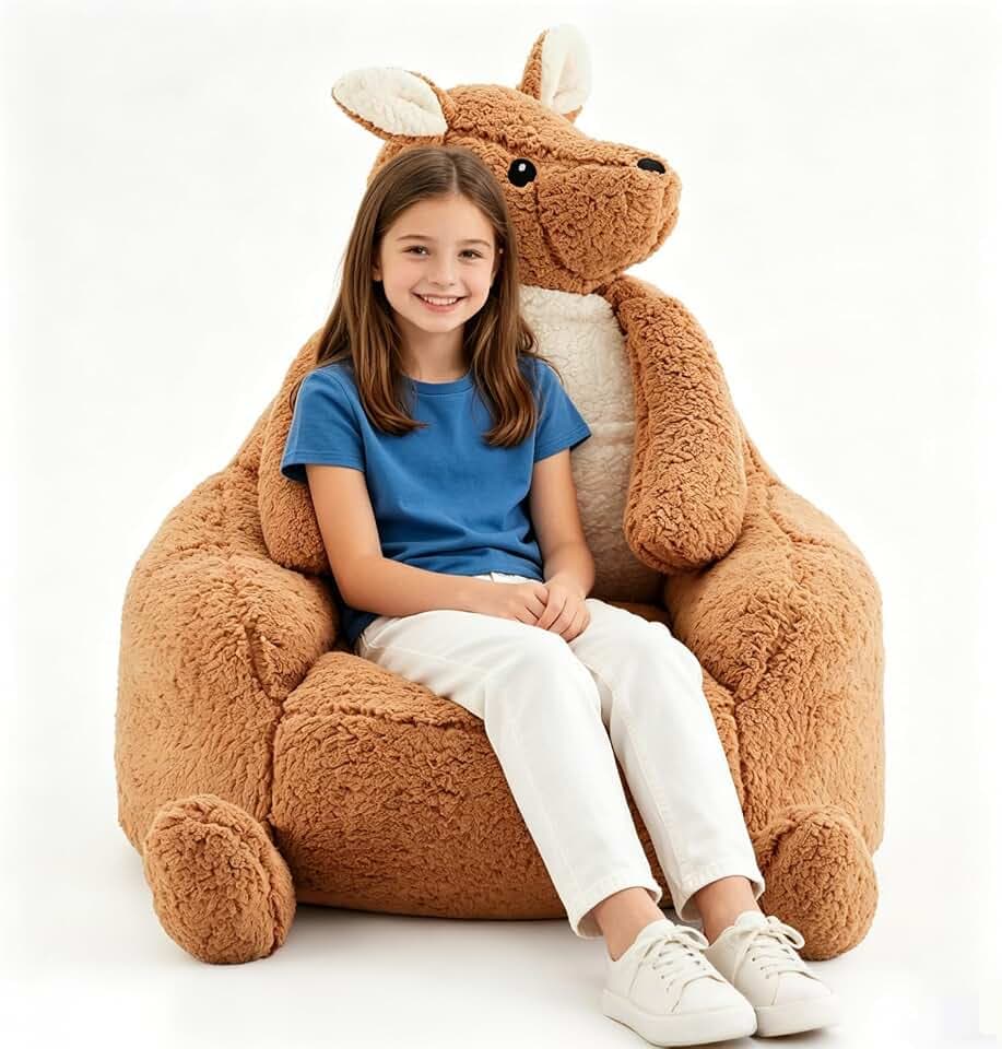 31 Inhces Memory Foam Bean Bag Chair - Ultra Soft Faux Rabbit Fur Sofa with Handle & Machine Washable Cover, Comfy Lazy Chair for Kids Teens, Perfect for Reading Gaming in Living Room Bedroom,Brown