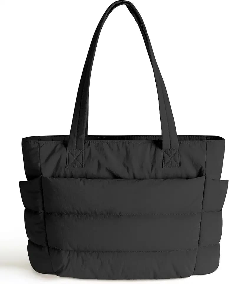 Puffer Tote Bag for Women, Cute Quilted Carryall with Zippered Compartments Shoulder Bag Handbag for Work, Travel, Gym
