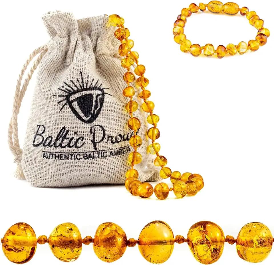 Baltic Amber Necklace & Bracelet Gift Set (Unisex Honey 12.5"/5.5")