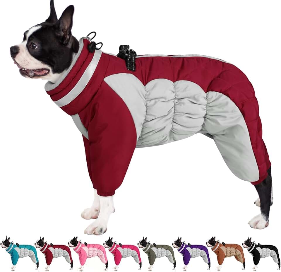 AOFITEE Winteroverall für Hunde - Wasserdichter XS Hundemantel Kleine Hunde mit Beinen, Winter Warmer Hundejacke mit Geschirr Gefütterter Hundeoverall, Wintermantel Hund für Chihuahua, Yorkie, Rot