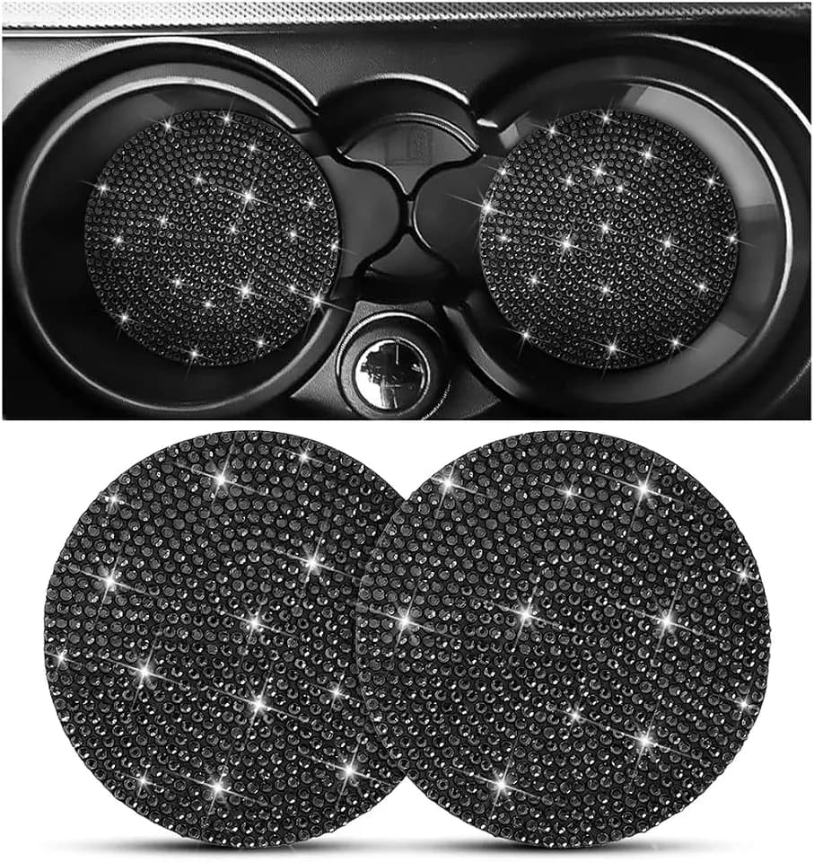 Osilly 2PCS 2.75 Inch Rhinestone Cup Holder Coasters, Black