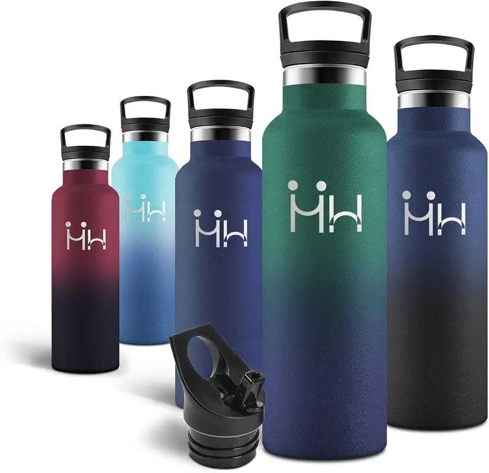 Motswedi Trinkflasche, 500 ml BPA-Frei, Trinkflasche Edelstahl, Mit Strohhalm und 2 Deckeln, Flasche, 18/8 Edelstahl, Wasserflasche, Doppellagige Isolierung, Isolierflasche - Dunkelgrün & Marineblau