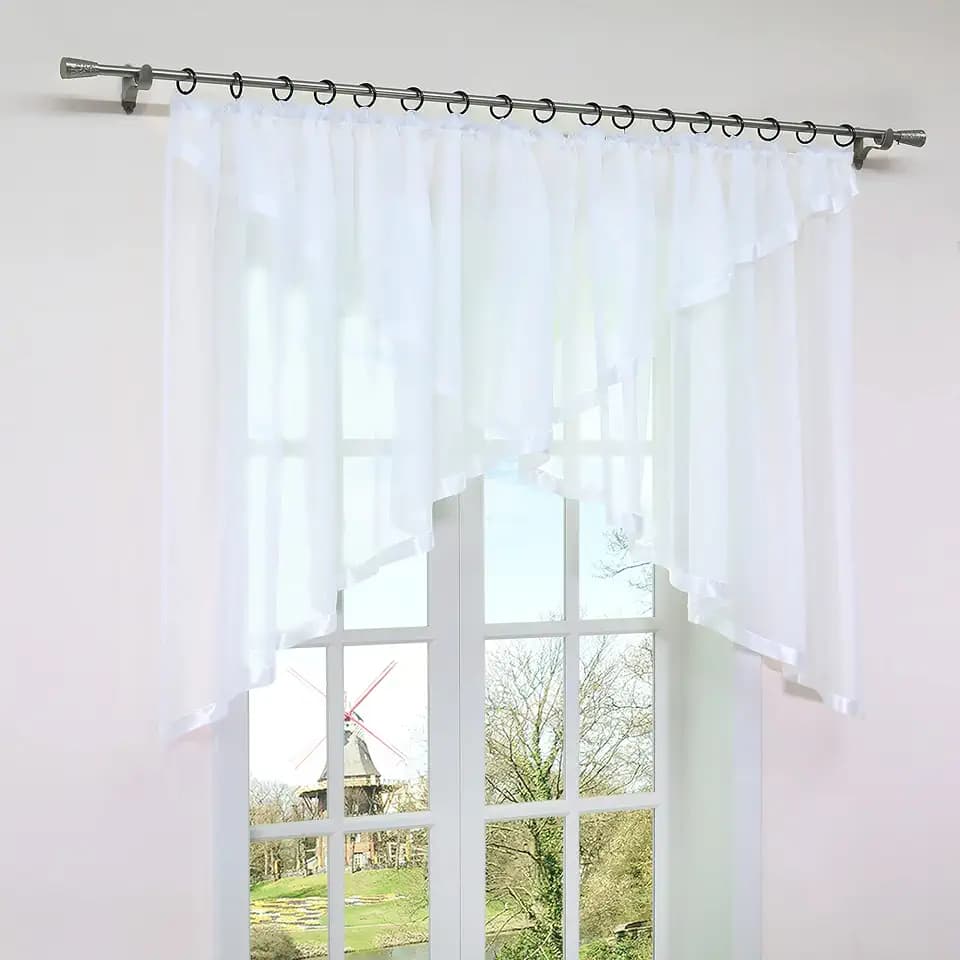HongYa Voile Gardine als Kuvertstore mit Kräuselband und Satinbändern