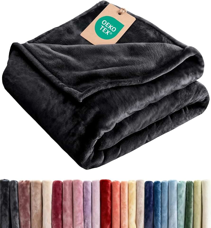 Ultra Soft Fleece Throw Blanket - College Dorm Room Essentials - Black