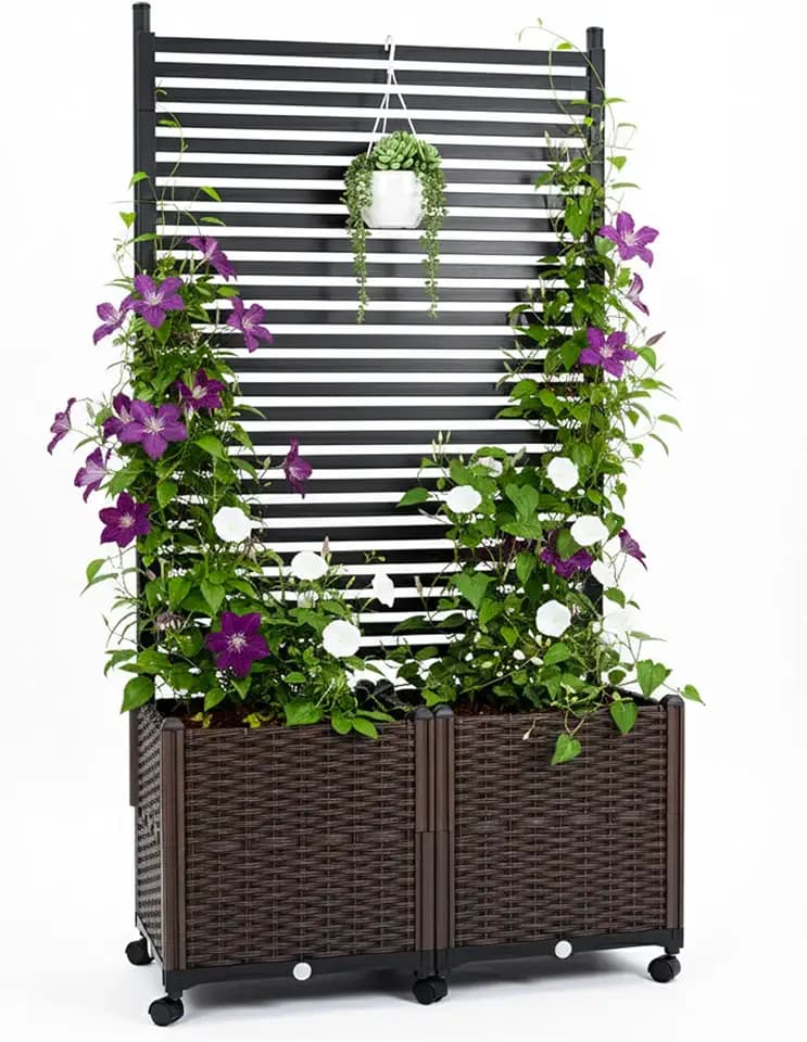 6ft Planter Box with Privacy Screen, Trellis and Locking Wheels