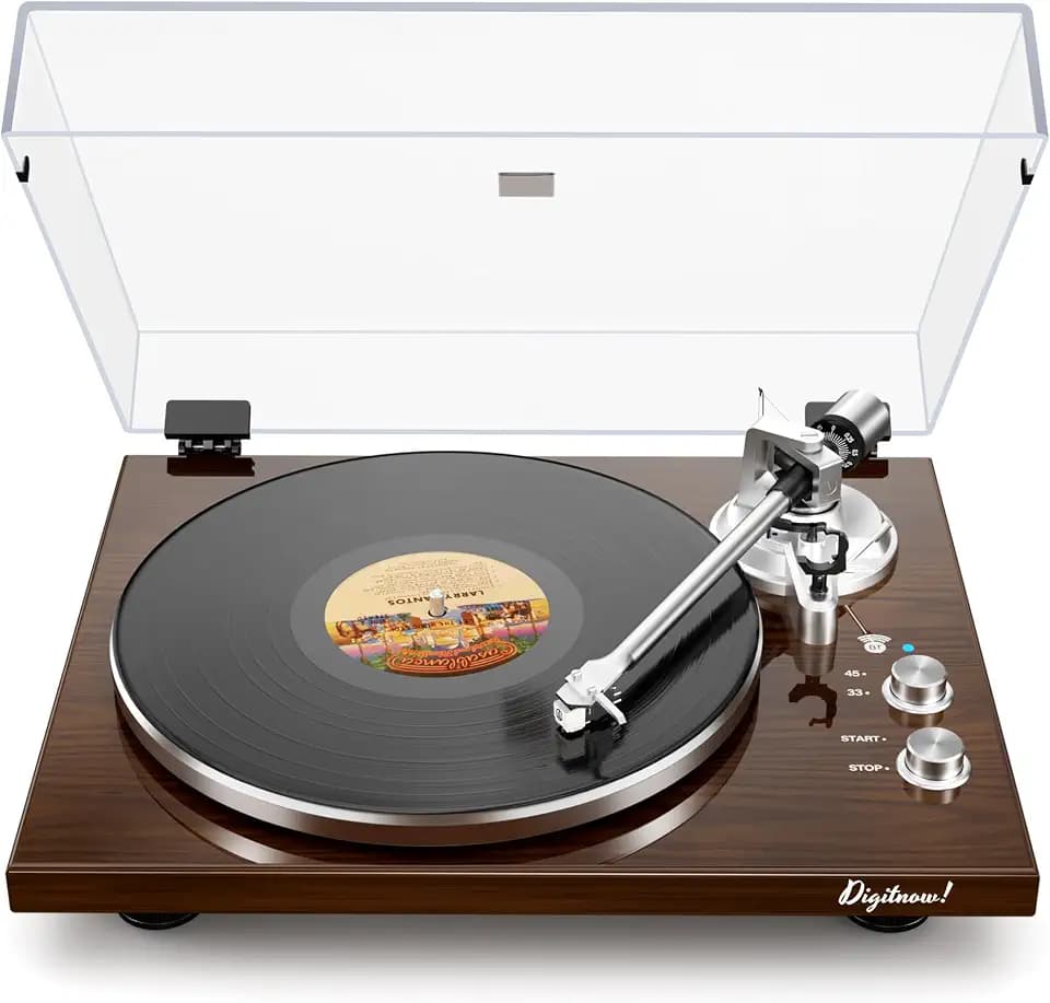 Belt Drive Turntable for Vinyl Record Player and Bluetooth Output(Brown)