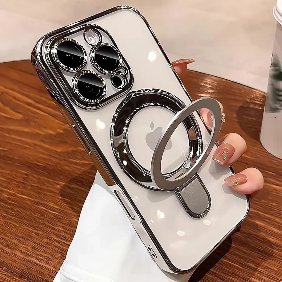 Case for iPhone 15 Pro Max with Invisible Magnetic Stand, Silver