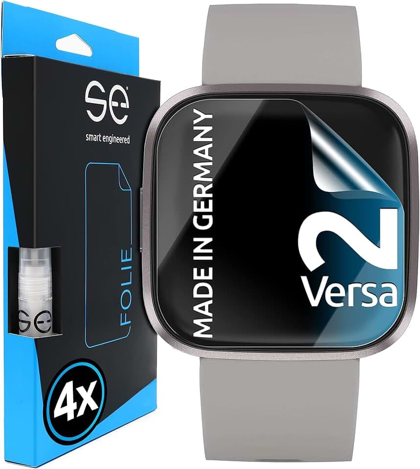 4x se® 3D SCHUTZFOLIE Transparent für Fitbit Versa 2 ,Selbstheilend, 100% Fingerabdruck & FaceID kompatibel, einfache blasenfreie Installation, Ultra-Klar, Stoß-Kratzfest, aus Deutschland