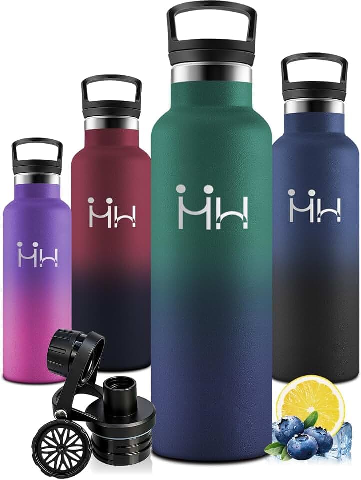 Motswedi Trinkflasche 750ml, Auslaufsicher, Trinkflasche Edelstahl, Kalt&Warm, Thermosflasche, Kohlensäure Geeignet, Isolierflasche, für Outdoor, Travel, Sprudel, Fitness, Dunkelgrün & Dunkelblau