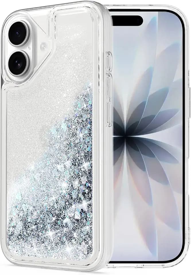 Bling Flowing Liquid Glitter Clear Case for iPhone 17, Silver