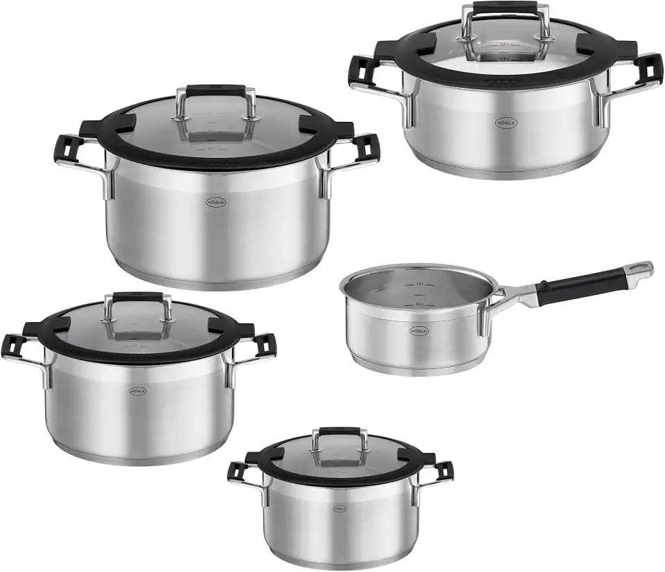 RÖSLE SILENCE PRO Topf-Set 5-tlg.,Edelstahl 18/10, Glasdeckel