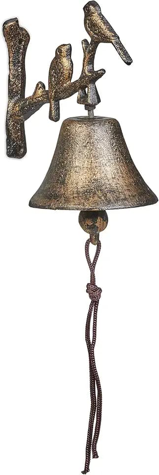 Relaxdays Türglocke Gusseisen Vögel, Gartenglocke mit Kordel, HxBxT: 20 x 10 x 13 cm, Wandglocke, Vintage-Optik, Bronze