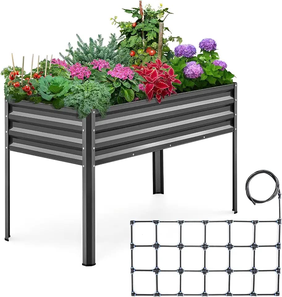 KING BIRD Raised Garden Bed with Irrigation System and Legs 48×24×31.5 in