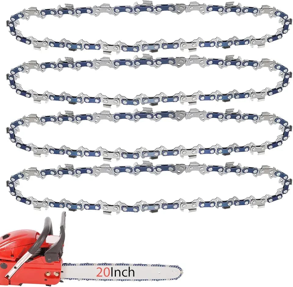 O-CONN 4 Pack 20 Inch Chainsaw Chain 3/8" Pitch .050'' Gauge 72 Drive Links Fits Husqvarna 455, Stihl 026, Poulan, Makita and more