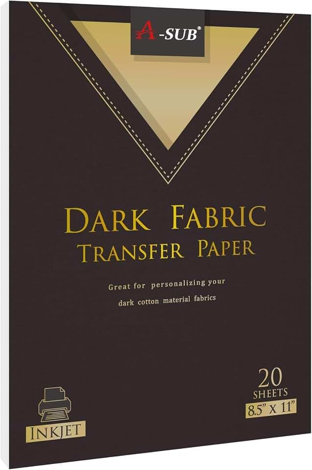 A-SUB Iron On Heat Transfer Paper for Dark T Shirts 20 Sheets 8.5x11 inch