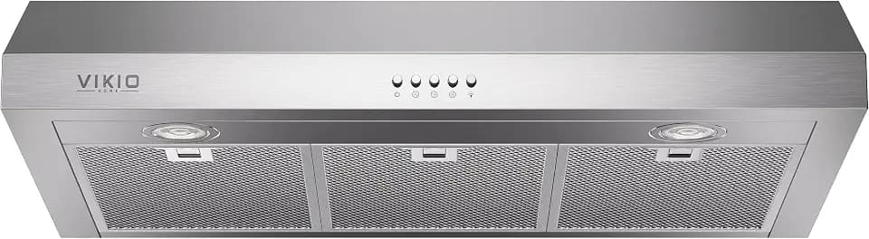 VIKIO HOME Under Cabinet Range Hood 30 Inch, 1200 CFM Dual-Motor Kitchen Vent with LED Lights, Button Control, Ducted Vent Hood, Reusable 5-Layer Aluminum Filters, Stainless Steel