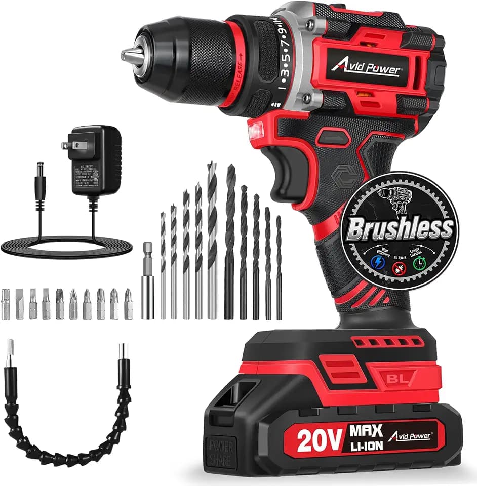 AVID POWER 20V Brushless Cordless Drill Set 40Nm 3/8" Metal Chuck for DIY