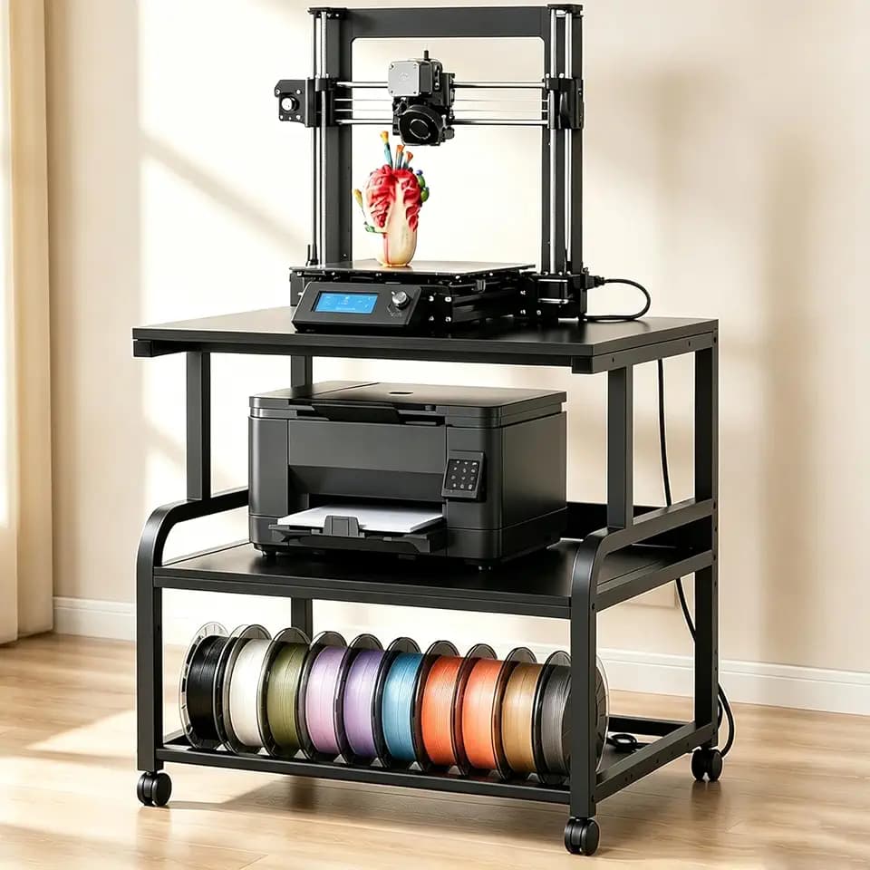 Homieasy 3D Printer Stand with Power Outlet, 23.6" x 23.6", Black