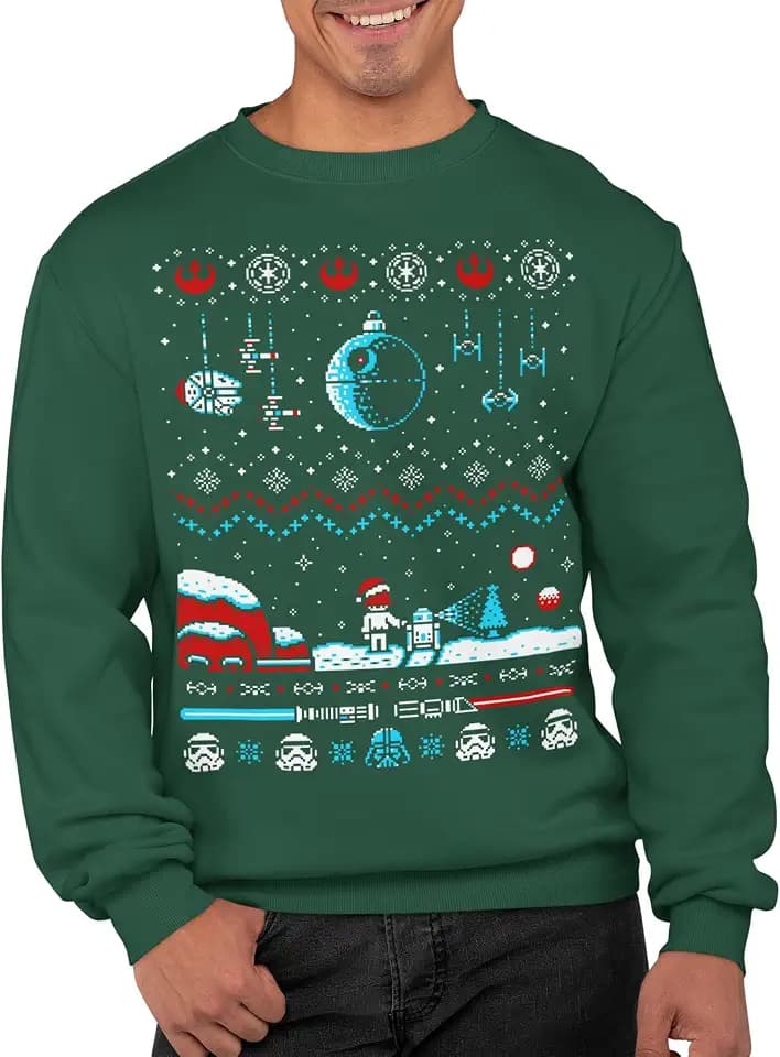Graphic Impact Inspired Space War Theme Galaxy Spray Ugly Xmas Pullover Xmas Sweatshirt Erwachsene Unisex Sweater Weihnachtspullover
