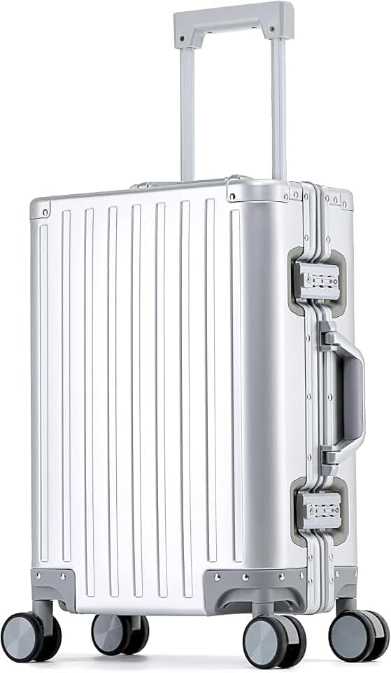 YYW All aluminum-magnesium Carry-On Luggage 20 Inch,Airline Approved Lightweight Suitcase with TSA Lock and Silent Wheels,Suitable for business travel (Silver, 20in)