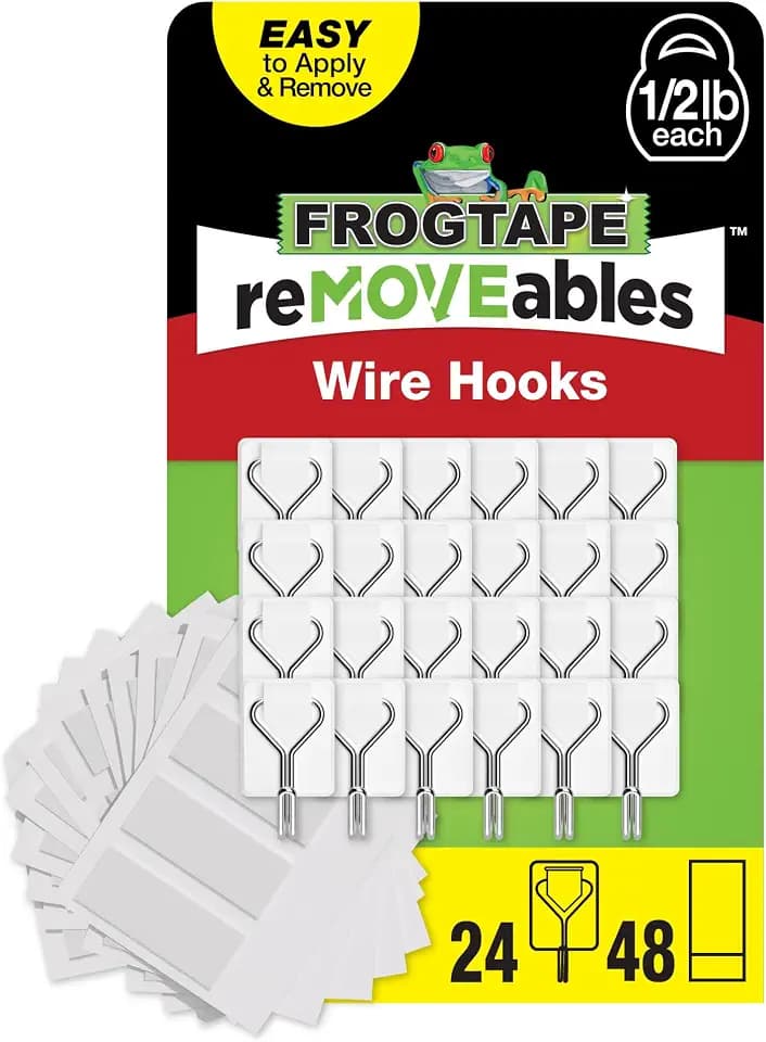 FrogTape reMOVEables Damage Free Adhesive Hook, Small, White, 24 Pack