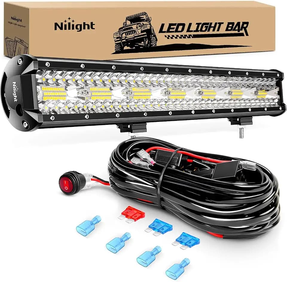 Nilight ZH409 20 Inch 420W Triple Row Flood Spot Combo 42000LM LED Light Bar with Heavy Duty Off-Road Wiring Harness, 2 Years Warranty, White