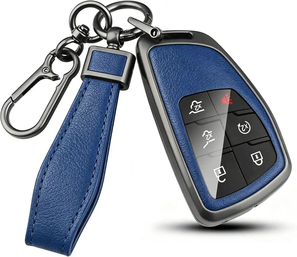 for Chevy Key Fob Cover PU Leather (Black-Blue)