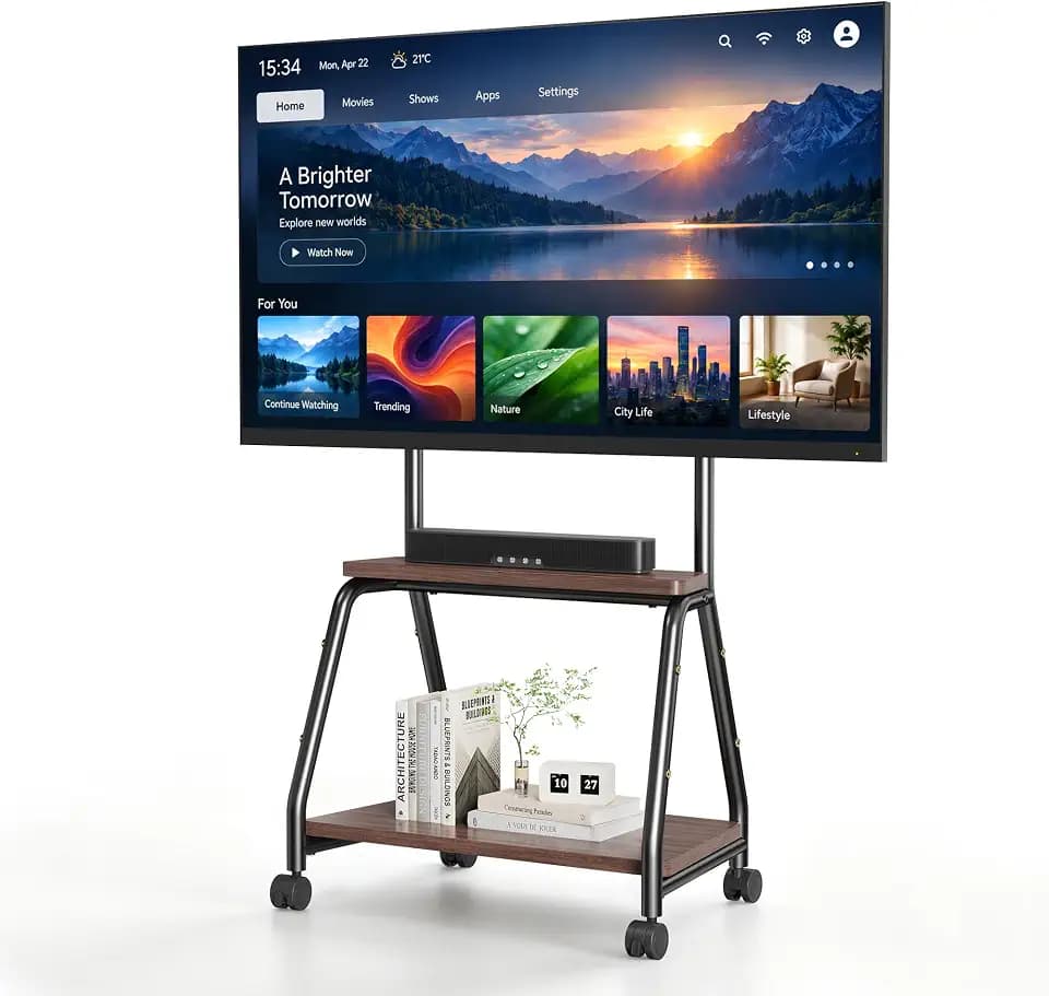 Rolling TV Stand, Mobile TV Stand on Wheels for 32-65 inch TVs (Black)