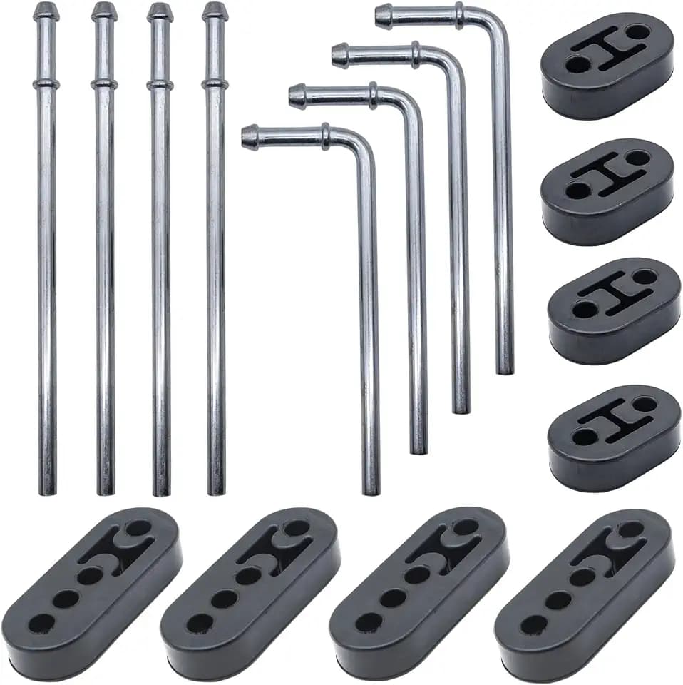 16PCS Exhaust Hanger 3/8"(10MM) Mild Steel Zinc Coated Rod Rubber Mount Set