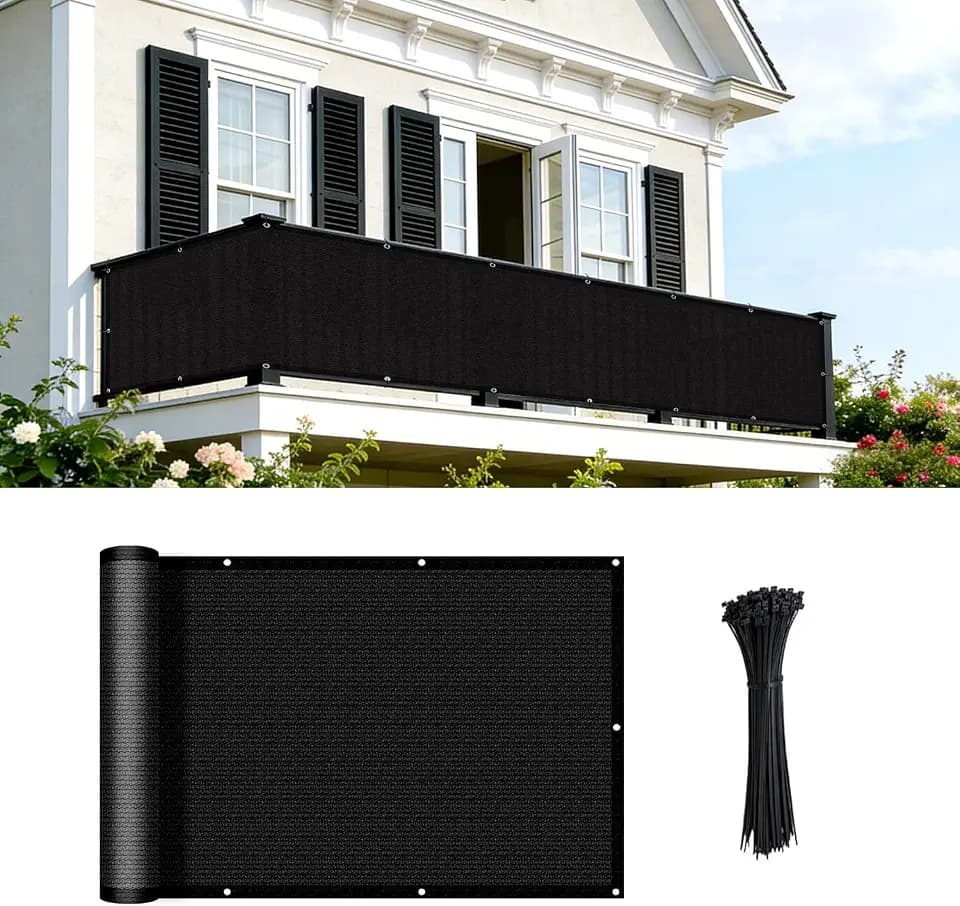 COOLBOYS 3'x16' Black Balcony Privacy Screen Fence Cover for Outdoor