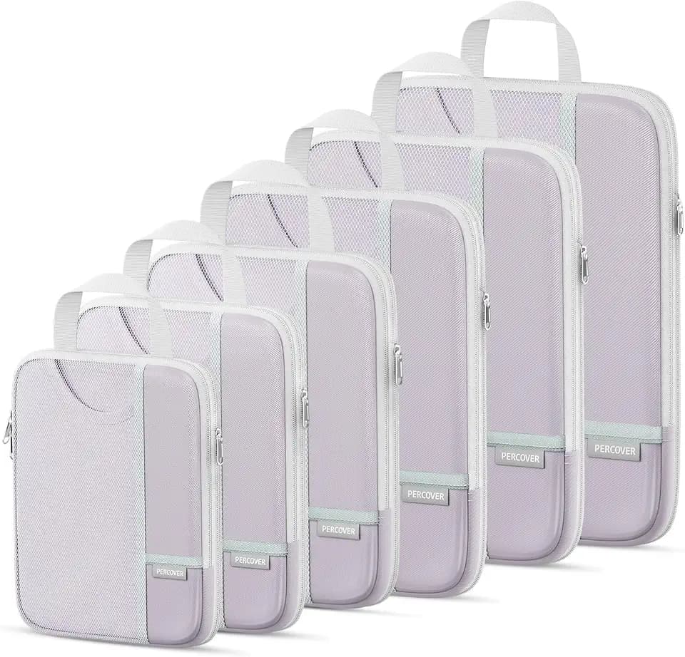 Percover Compression Packing Cubes for Travel, 6-Piece Structured Compression Organizer Set for Organized Packing & Carry-On Luggage, Purple