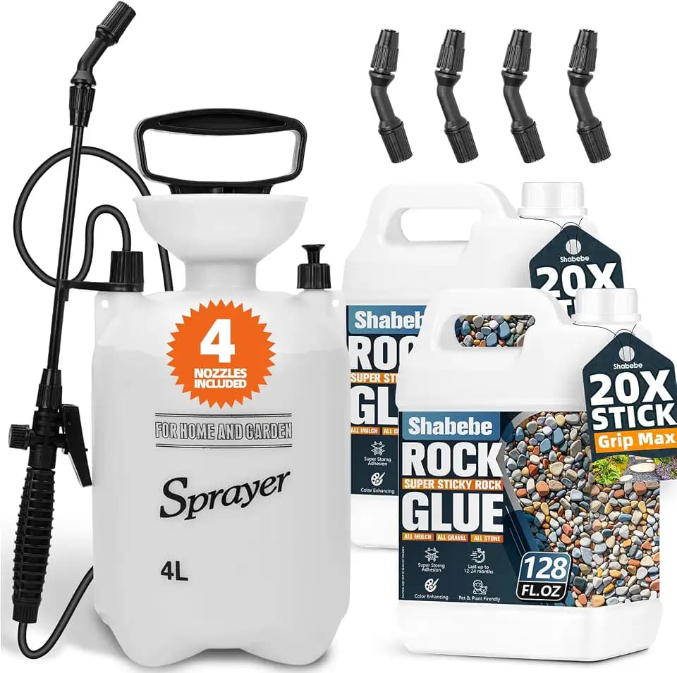 Rock Glue for Landscaping with Sprayer – 2 Gallon Mulch & Gravel Binder Bundle, Grip Max Strong Adhesion, Non-Toxic Fast-Drying Landscape Glue Kit for Pebble, Pine Straw, Patios & Pathways