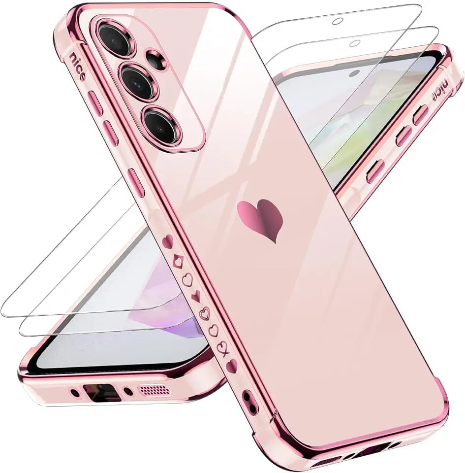 LeYi for Samsung Galaxy A35-5G Phone Case Love Heart Plating Luxury, Pink